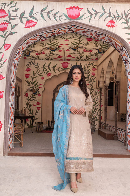 Zarmina Beige | Lawn - Embroidered