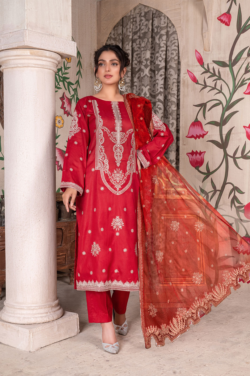 Anarkali Surkh | Lawn - Embroidered