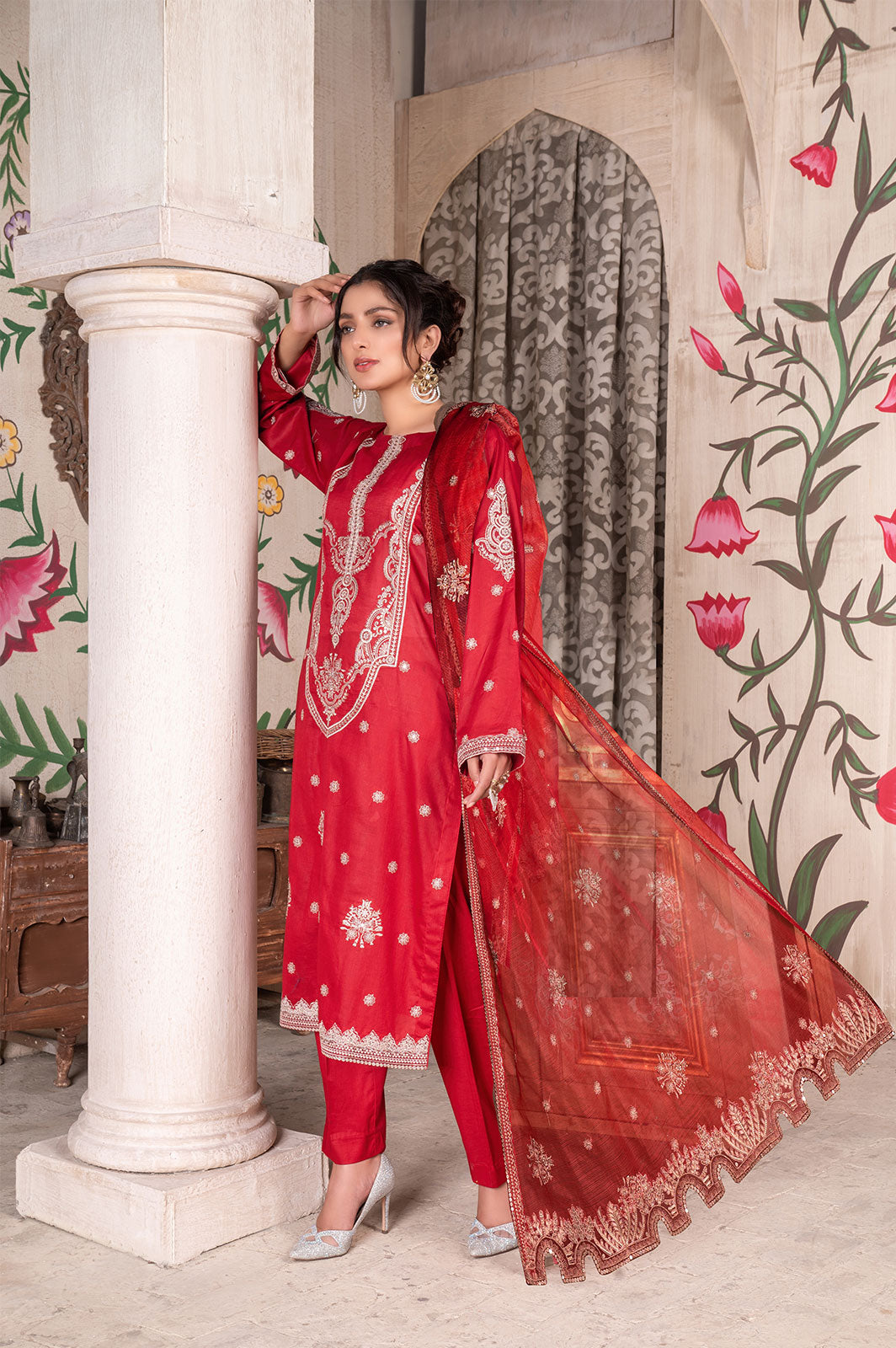Anarkali Surkh | Lawn - Embroidered