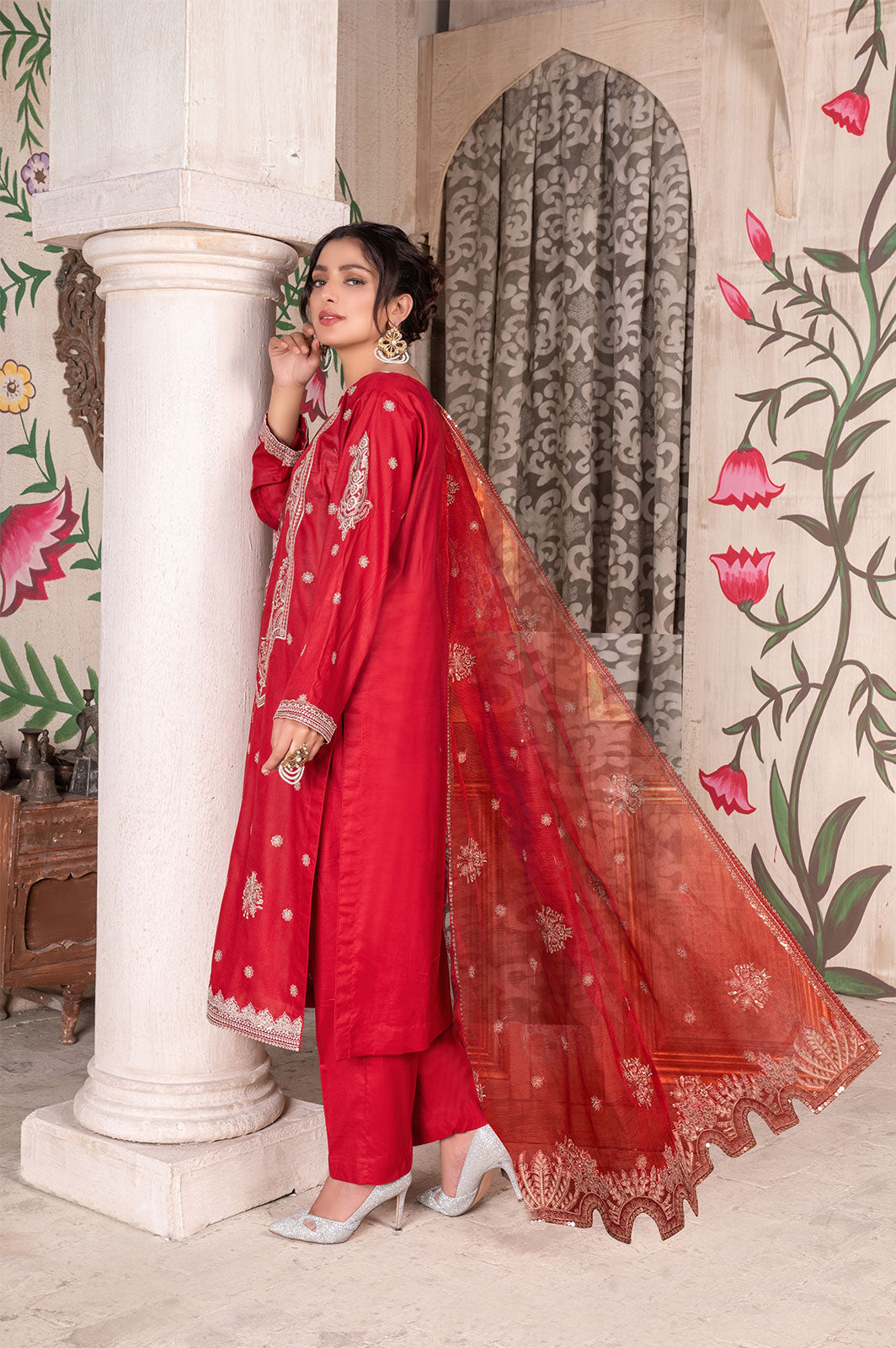 Anarkali Surkh | Lawn - Embroidered